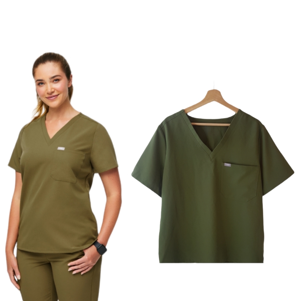 Figs Olive Green V-Neck Scrub Top